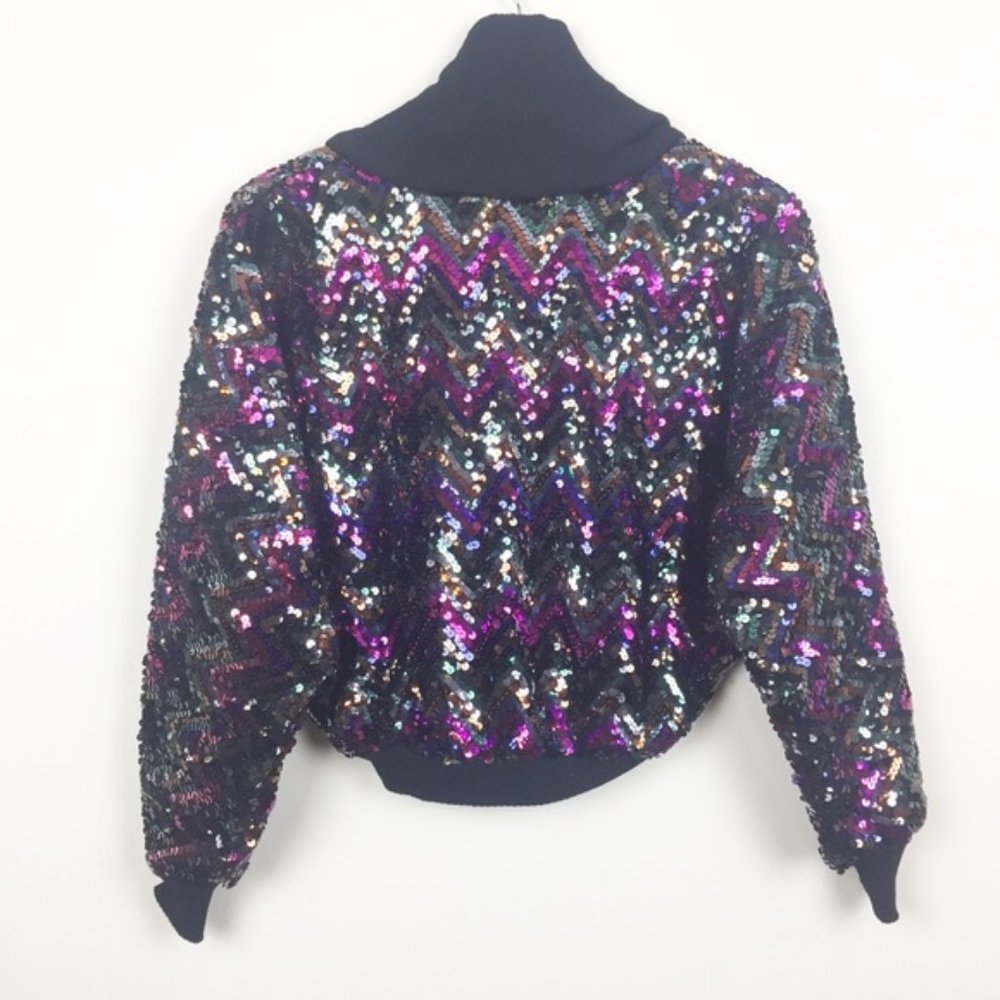 Vintage | Vincenti Rainbow Chevron Full Sequin Spangle Dolman Top - Picture 3 of 7